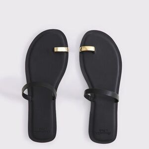 Abercrombie & Fitch Black Slide Sandals with Gold Toe Accent